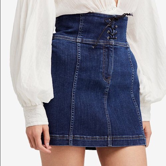 FREE PEOPLE Corset-Laced Detail DENIM SKIRT NWOT - Picture 5 of 7